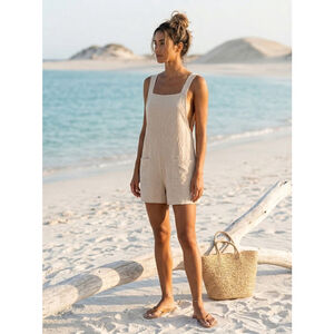 Minimalist Beach Romper | Beige Textured Knot-Strap Jumper